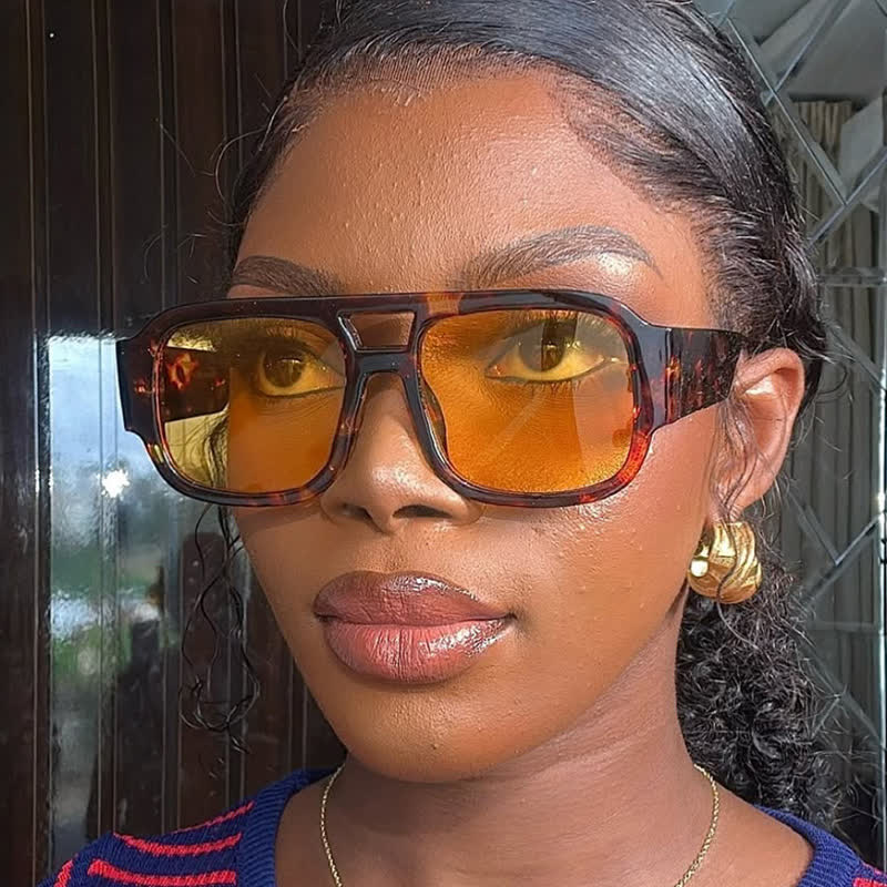 Square Frame Double Bridges Classic Thick Sunglasses