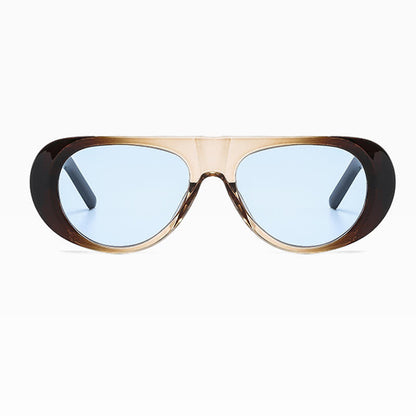 Oval Frame Wide Temples Vintage Aviator Sunglasses