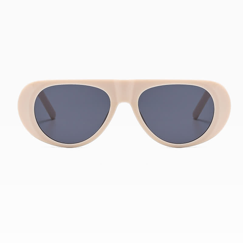 Oval Frame Wide Temples Vintage Aviator Sunglasses