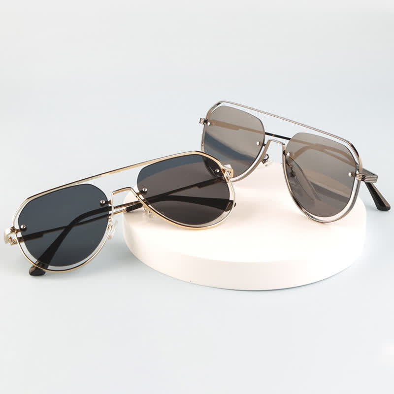 Vintage Double Bridges Hollow-out Aviator Sunglasses