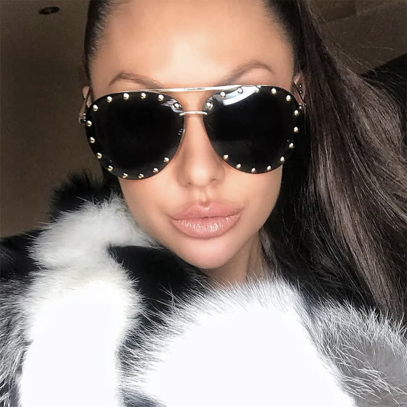Rivets Decor Double Bridges Retro Aviator Sunglasses