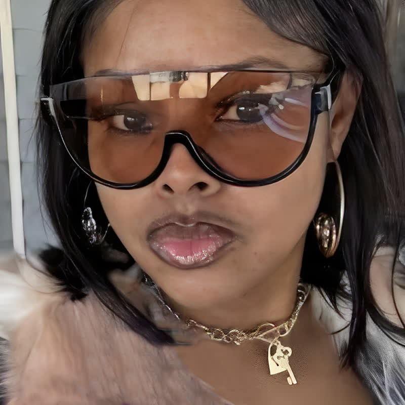 Oversized Frame Semi-Rimless Aviator Sunglasses