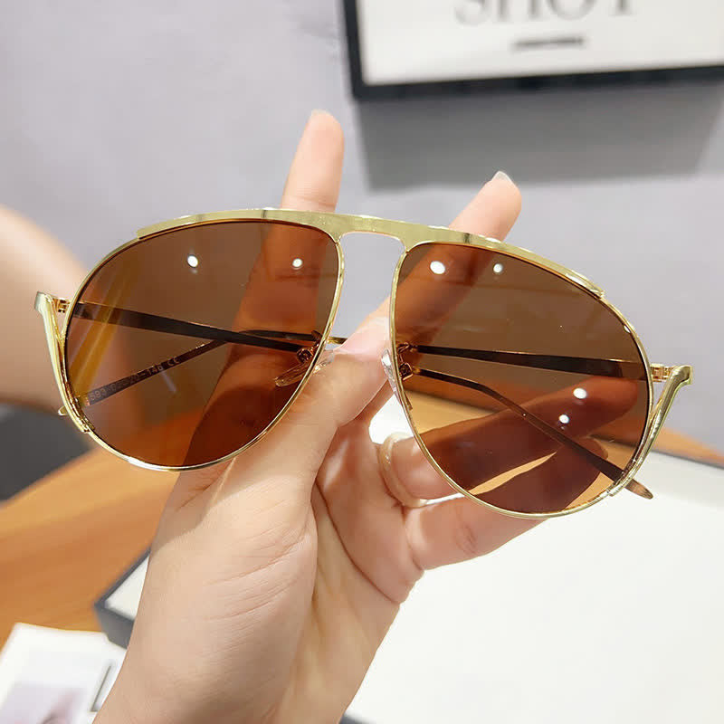 Hipster Metal Temples Aviator Sunglasses