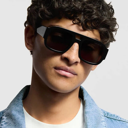 Square Frame Double Bridges Classic Thick Sunglasses