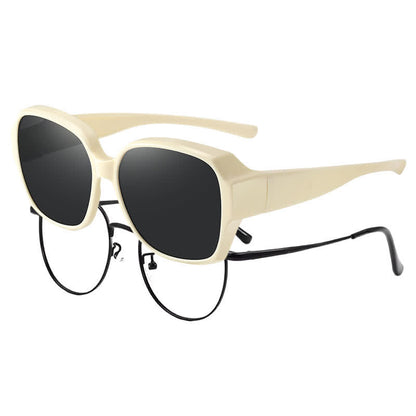 Square Frame Polarized Driving Sunglasses Fit Over Glasses for Nearsighted People