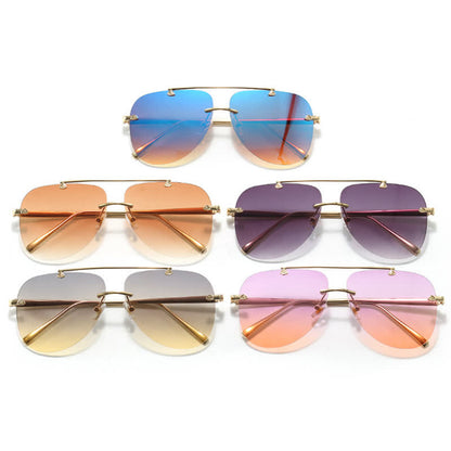 Rimless Double Bridges Retro Aviator Sunglasses