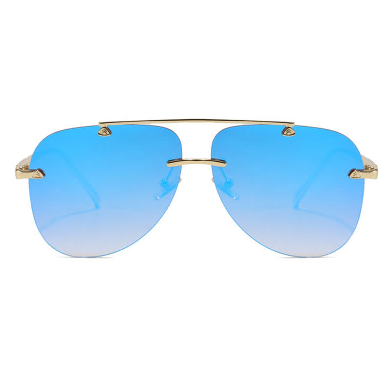 Rimless Double Bridges Retro Aviator Sunglasses