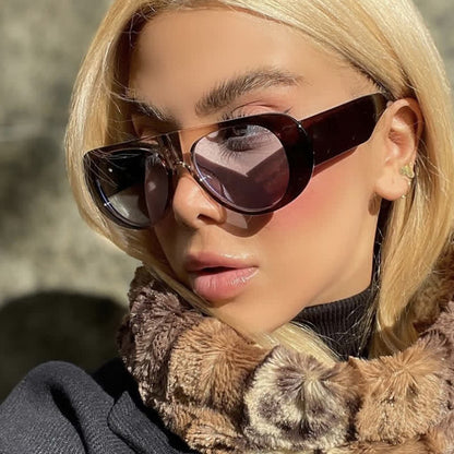 Oval Frame Wide Temples Vintage Aviator Sunglasses