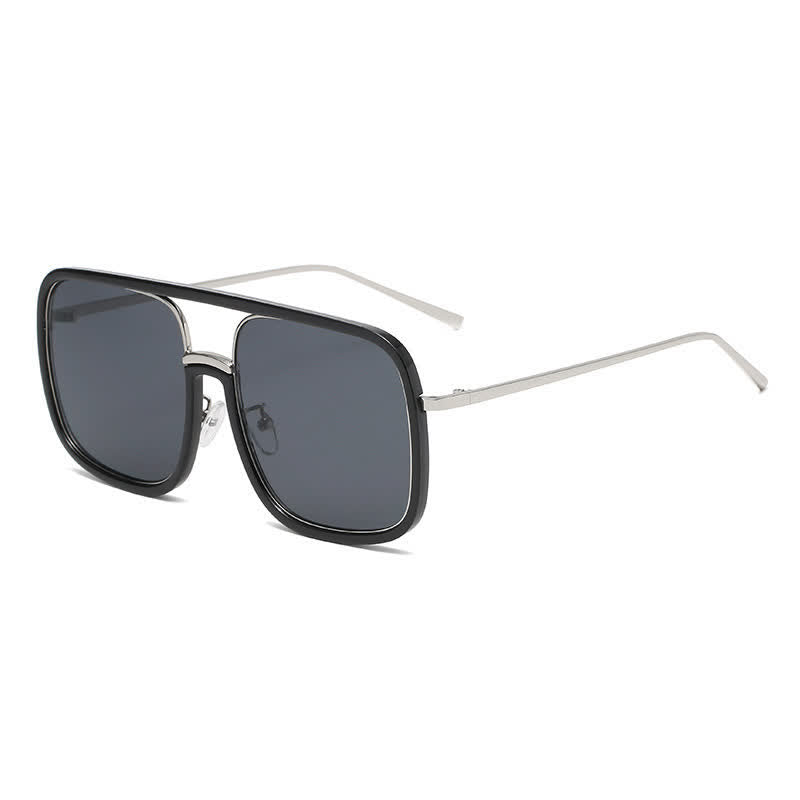 Tortoise Pattern Flat Top Square Frame Double Bridges Sunglasses