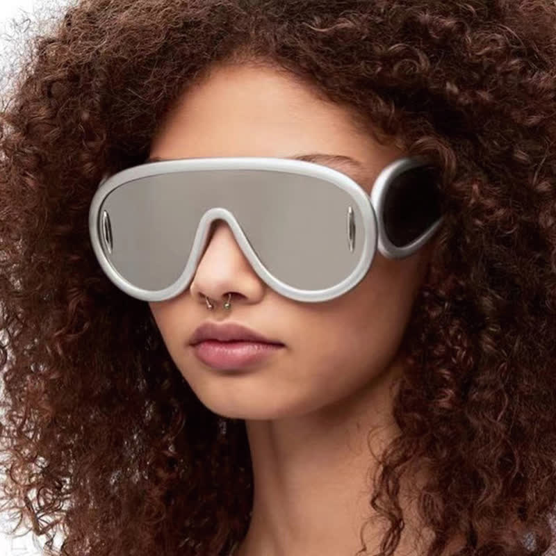 Steampunk One-piece Frame Oversized Mirrored Sunglasses