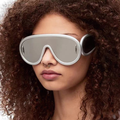 Steampunk One-piece Frame Oversized Mirrored Sunglasses