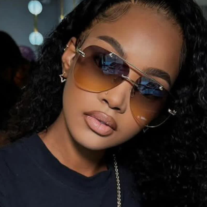 Rimless Double Bridges Retro Aviator Sunglasses