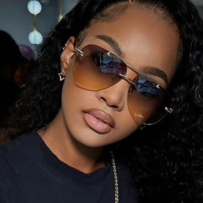 Rimless Double Bridges Retro Aviator Sunglasses
