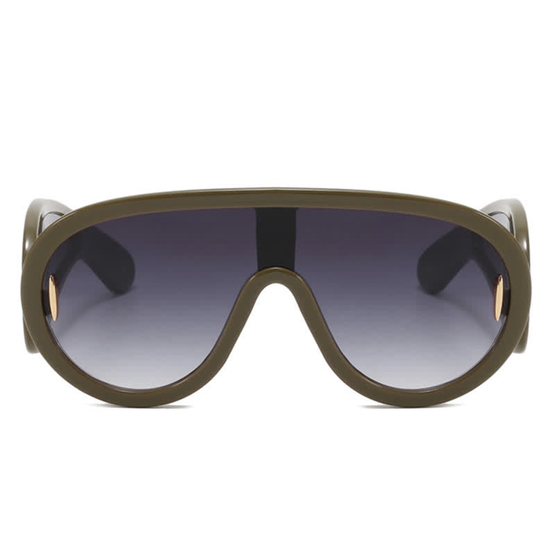 Steampunk One-piece Frame Oversized Mirrored Sunglasses