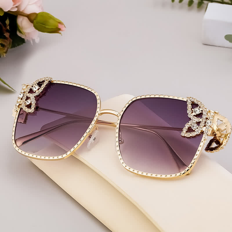 Square Frame Butterfly Decor Oversized Sunglasses