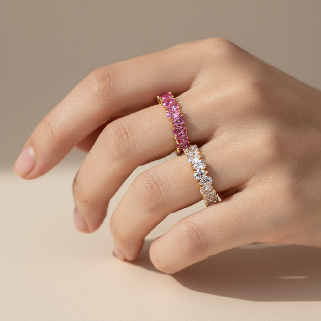 Pink Pear Gem Eternity Ring – A Full Circle of Blush Sparkle