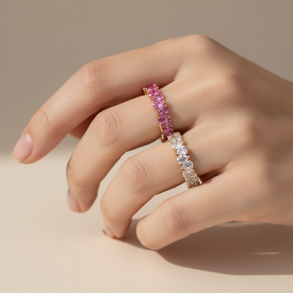 Pink Pear Gem Eternity Ring – A Full Circle of Blush Sparkle