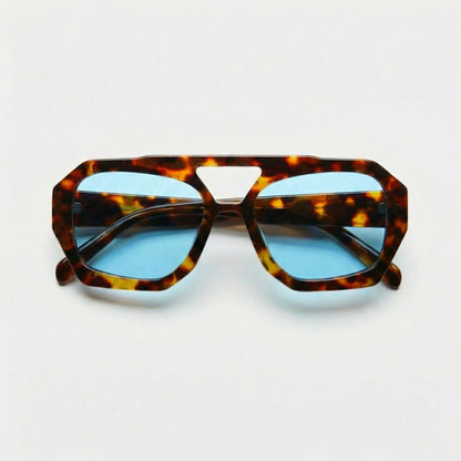 Vintage Tortoiseshell Geometric Sunglasses – Retro Amber Glow for Your Days